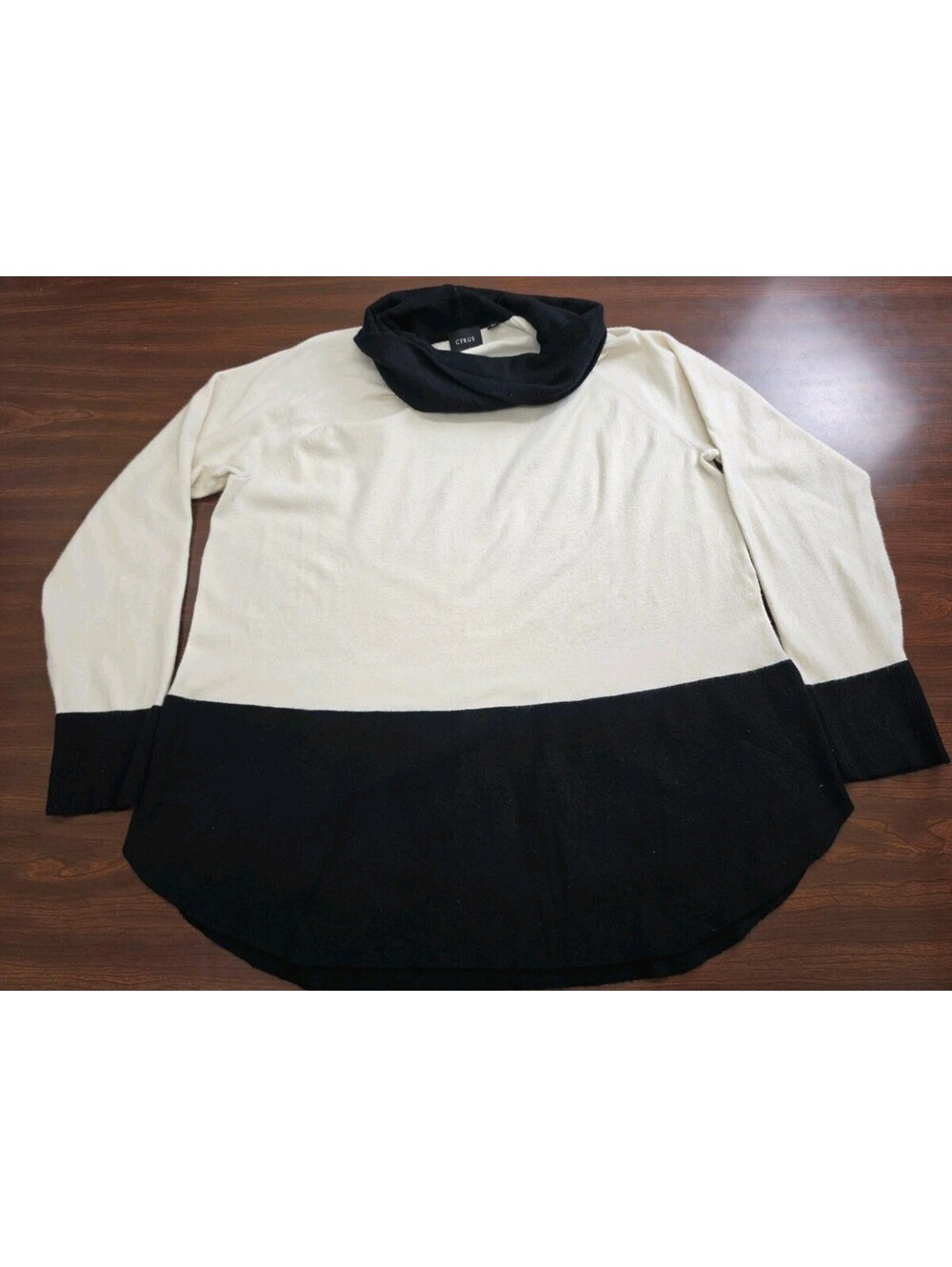 Cyrus XL Cowl Neck Sweater Black Ivory Colorblock Long Sleeve Smart Casual Chic
